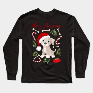 Merry Christmas cute dog Seasons Greetings Tis The Season To Be Jolly Cutest puppy Long Sleeve T-Shirt